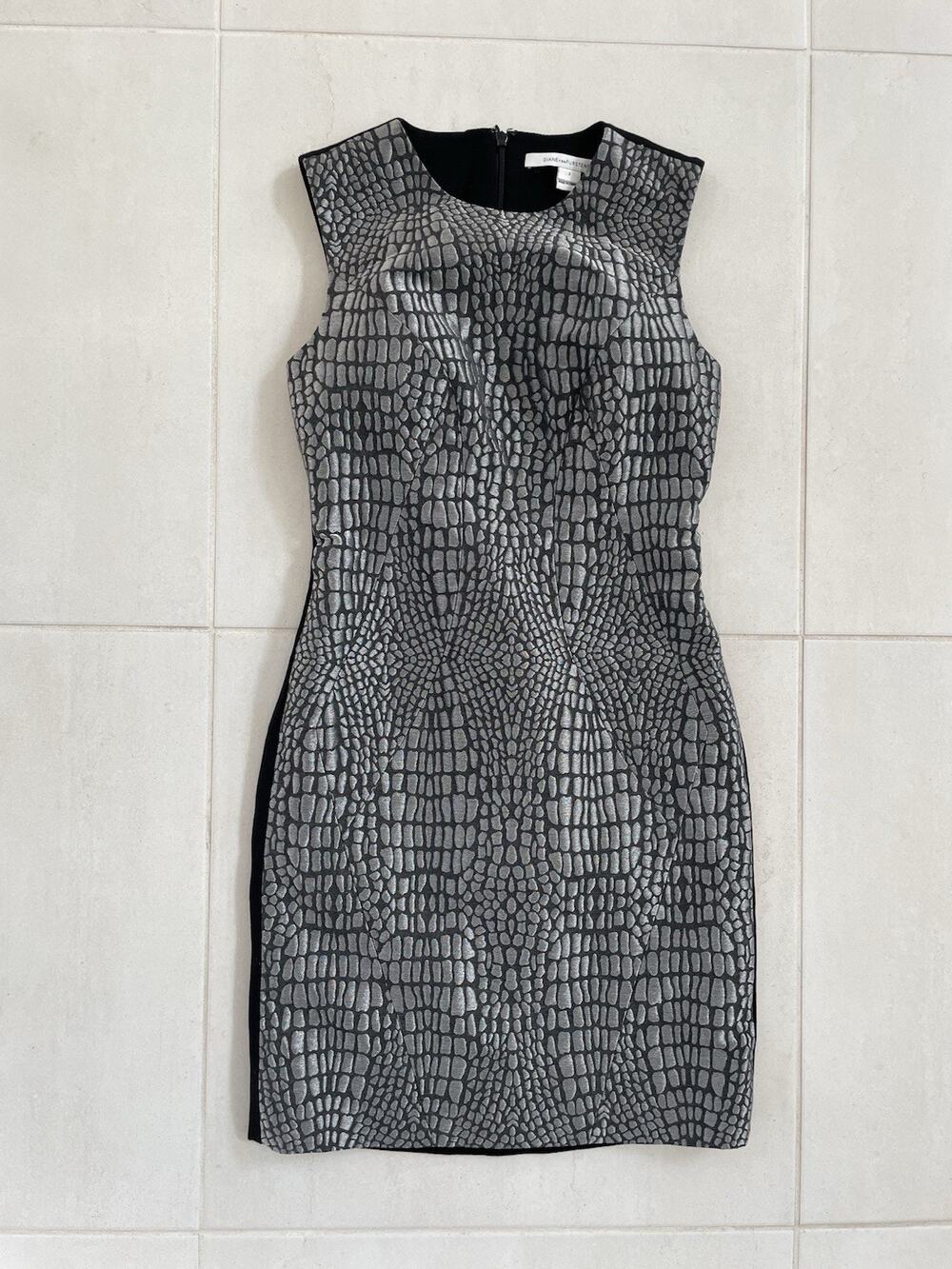 Diane von Furstenberg Dress Mini Sheath Pentra Alligator Night Fall